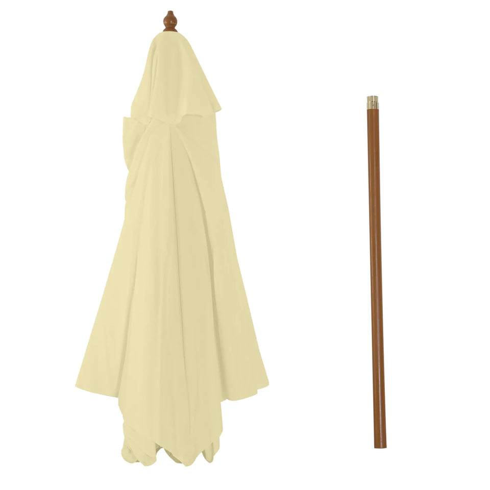 Cream white 2.5m wooden garden parasol with rope pulley from Lavish Kitchen Isle, ideal for outdoor shade and patio use.