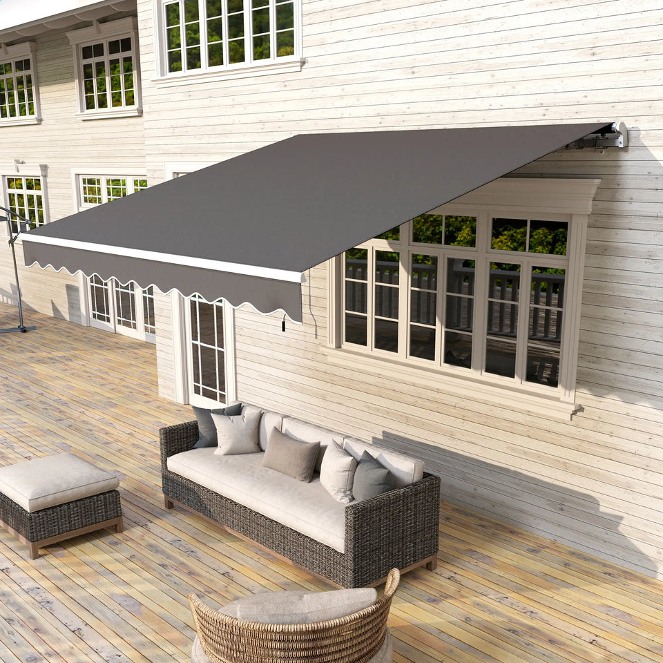 3 x 2.5m Manual Garden Patio Awning with Crank Handle – Dark Grey