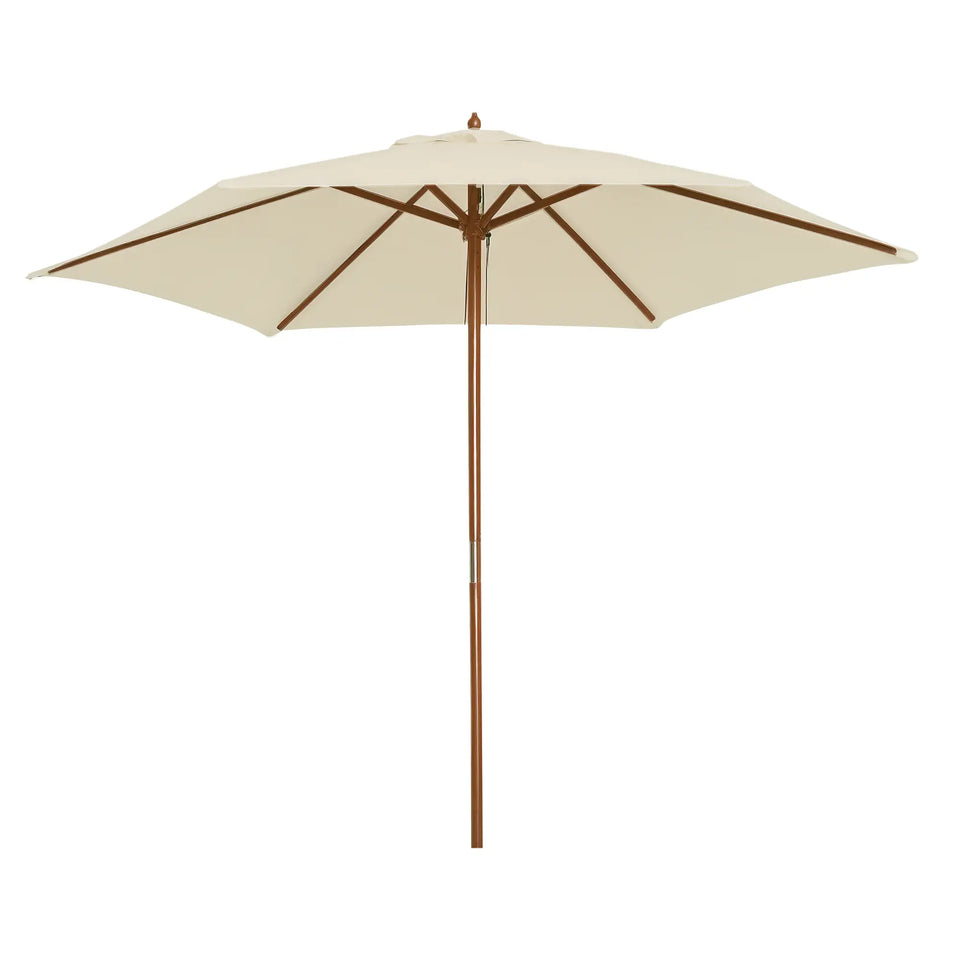 Cream white wooden garden parasol with rope pulley, 2.5 meters tall, by Lavish Kitchen Isle, ideal for outdoor shade.