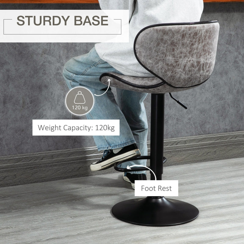 Set of 2 Adjustable PU Leather Bar StoolsHome Bar, Kitchen, Café Counter Stools Armless with Footrest Bar Stools  Swivel Seat