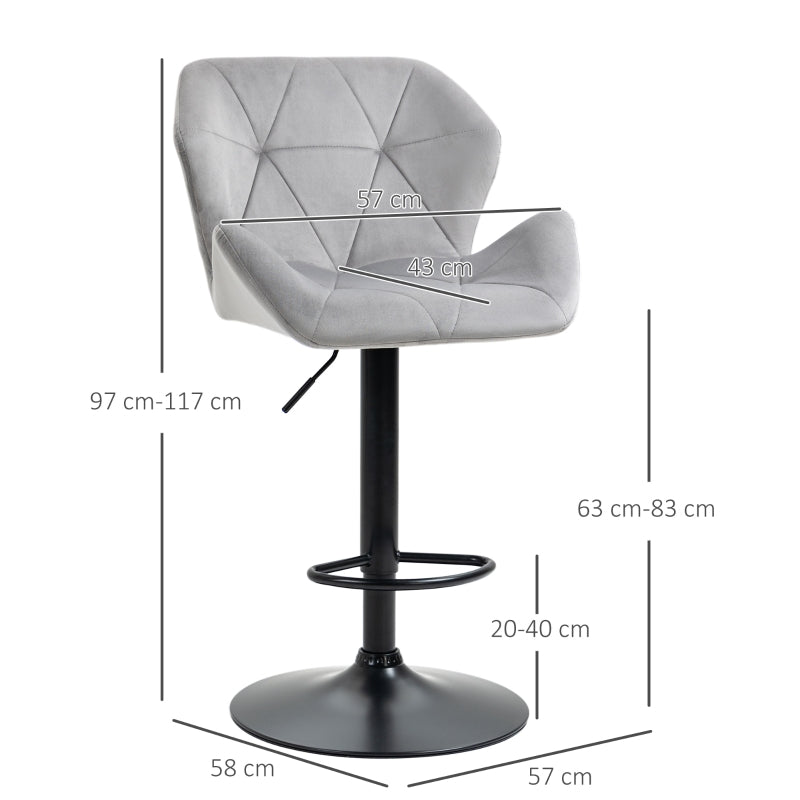 Set of 2 Adjustable Velvet Bar Stools Stylish Breakfast Stools for Kitchen, Home Bar, and Café with Footrest