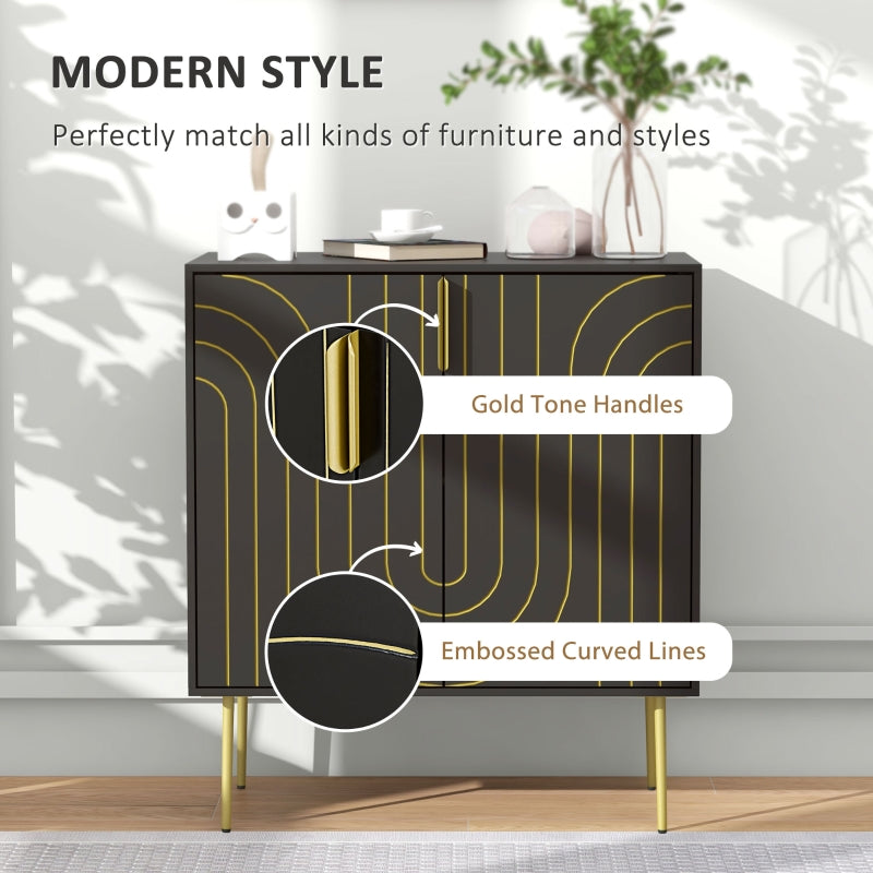 Black and Gold Embossed Sideboard Kitchen Cabinet with Adjustable Shelves and Copper Plated Legs