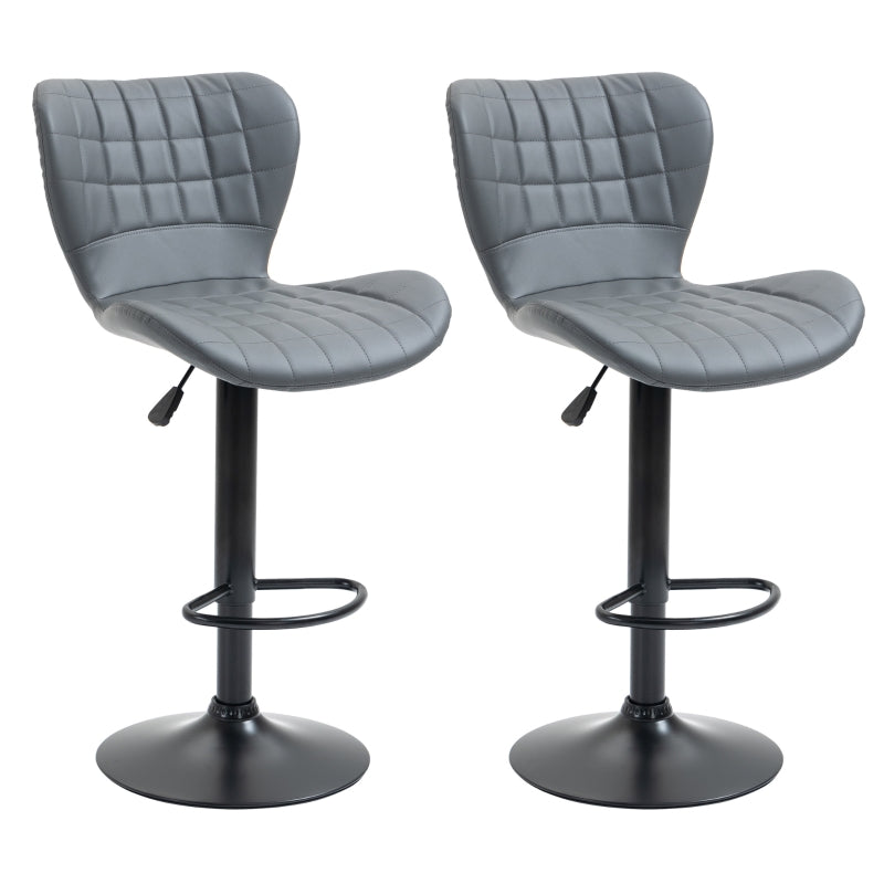 Set of 2 Bar Stools Adjustable Height Swivel Bar in PU Leather