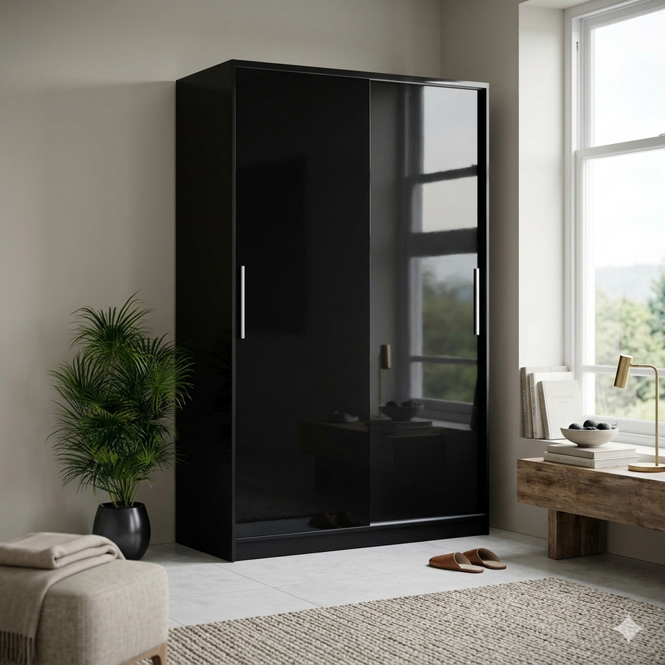 Lavish Kitchen Isle Topline sliding door wardrobe with two mirrored doors, contemporary bedroom storage unit, modern design.