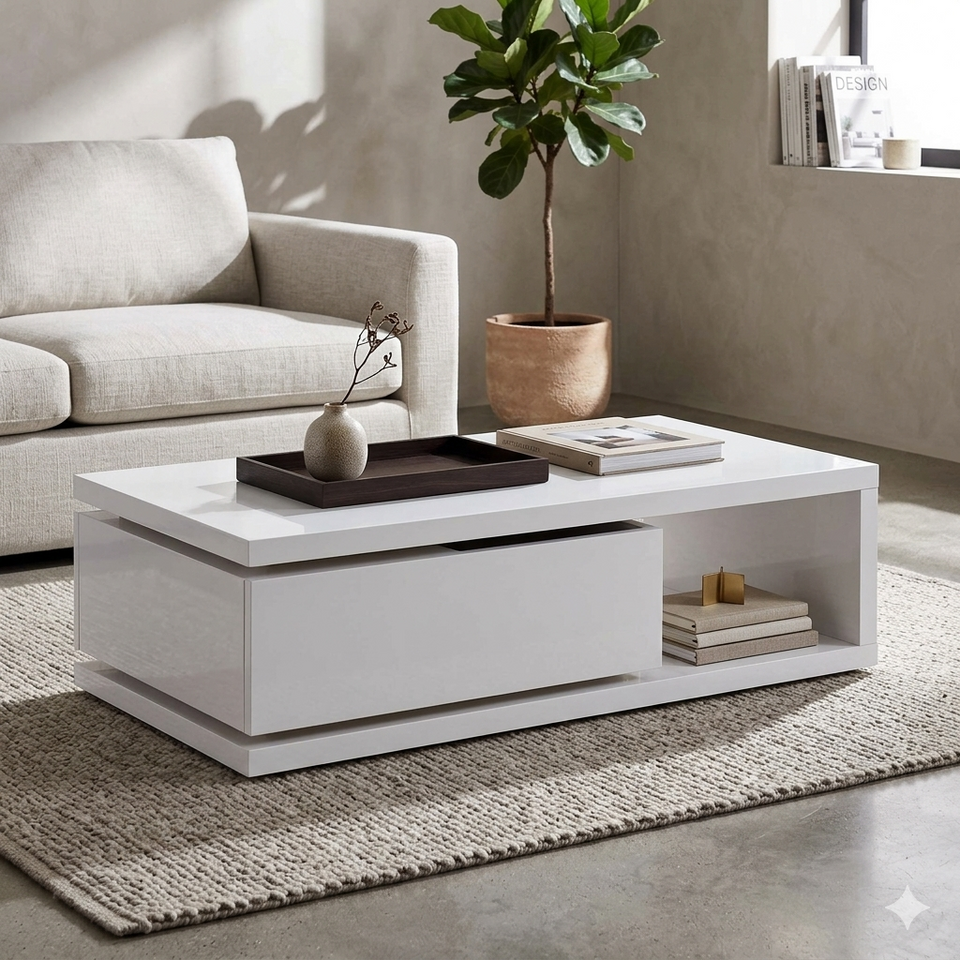 Lavish Kitchen Isle Hugh White high gloss coffee table with sleek modern design for contemporary living room decor.