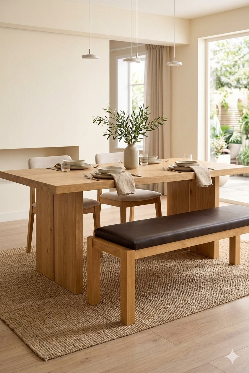 Natural oak dining bench by Lavish Kitchen Isle, solid wood construction for kitchen and dining room seating.