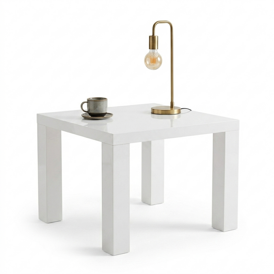 Lavish Kitchen Isle Foxley White High Gloss Lamp Table, modern bedside and living room side table with sleek white finish.
