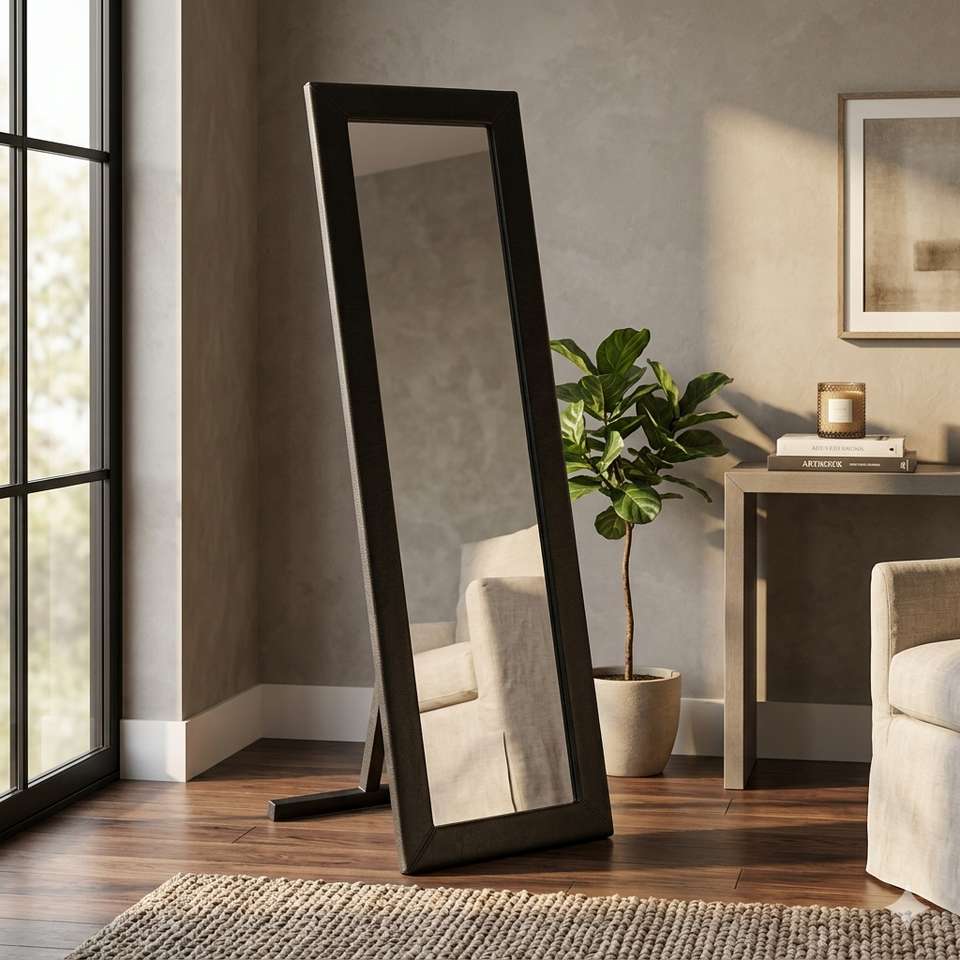 Full-length Odessa PU Cheval Mirror by Lavish Kitchen Isle, freestanding bedroom and dressing mirror with sleek design.
