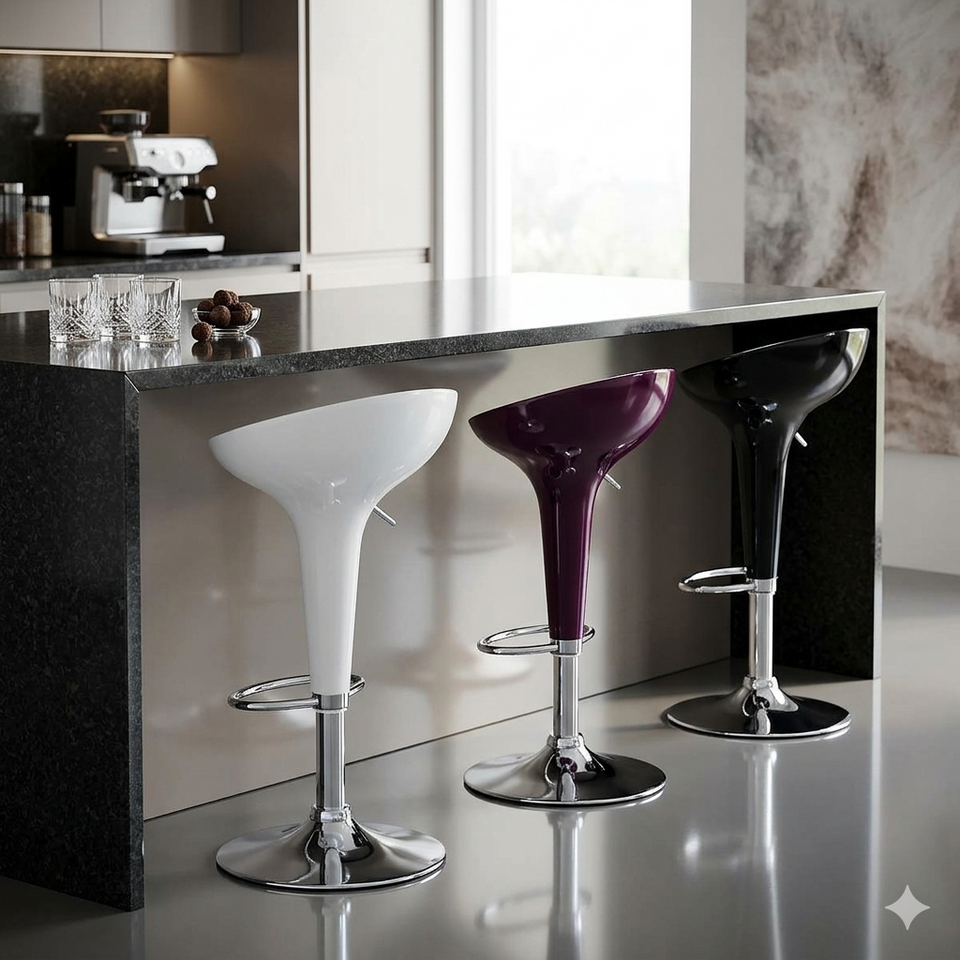 Pair of Lavish Kitchen Isle modern adjustable bar stools with sleek design, ideal for kitchen and breakfast bar seating.