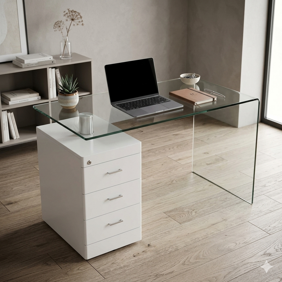 Modern Hornet Desk with 3 drawers from Lavish Kitchen Isle, featuring integrated storage and a sleek home office design.