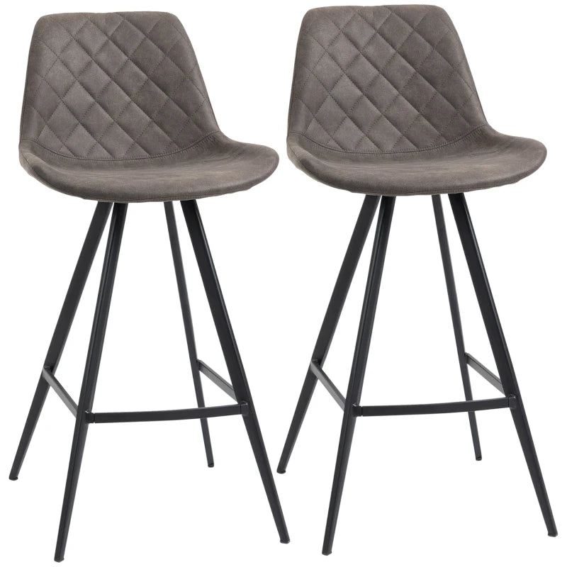 Set Of 2 Bar Stools Vintage Microfiber Cloth Padded Home Bar Cafe Kitchen Chair Dark