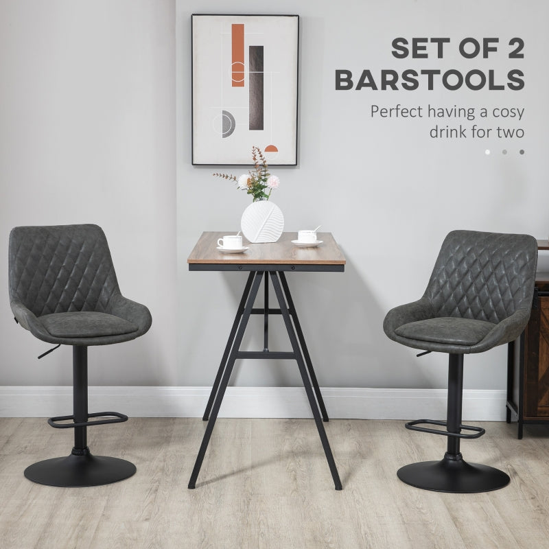 Set of 2 Upholstered Retro Bar Stools with Adjustable Swivel and Back