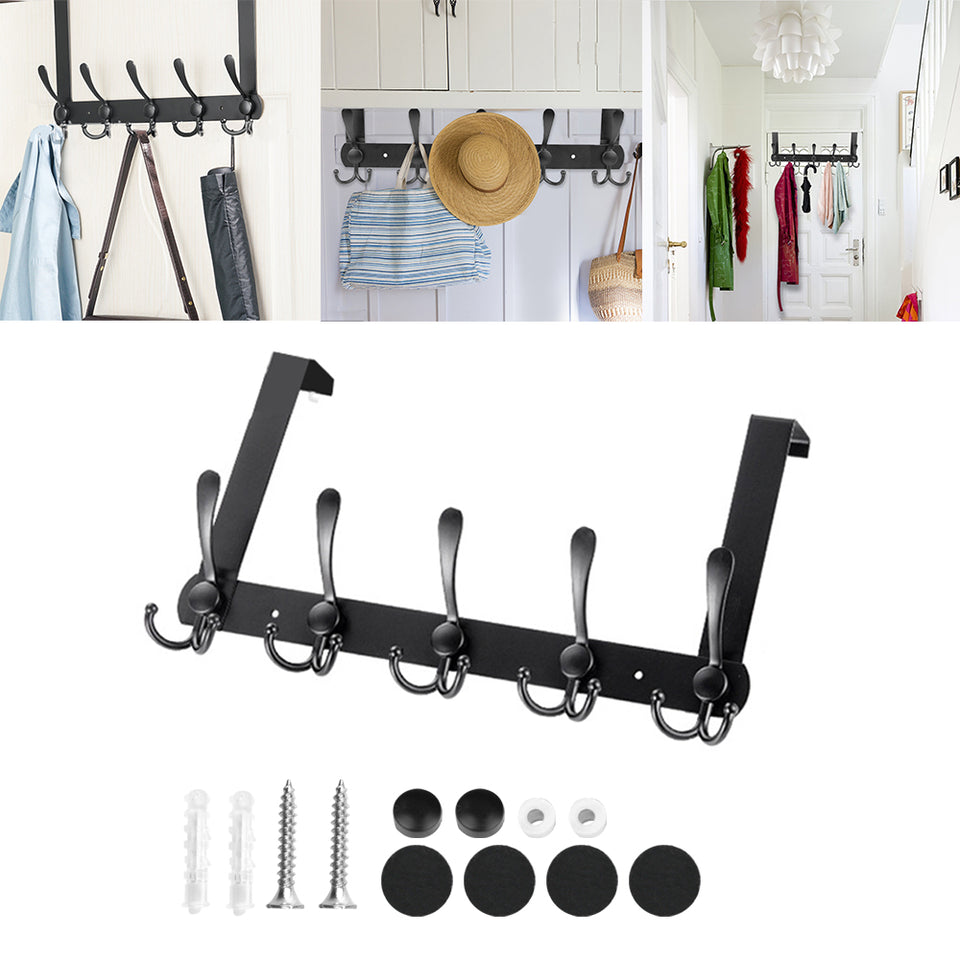 Over Door Hook Rack – Stainless Steel Tri Hook Design in Black or Silver