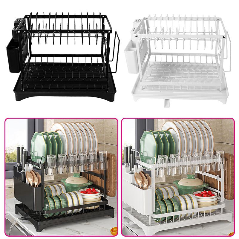2 Tier Dish Drainer Rack – Rust Resistant Metal with Customisable Storage