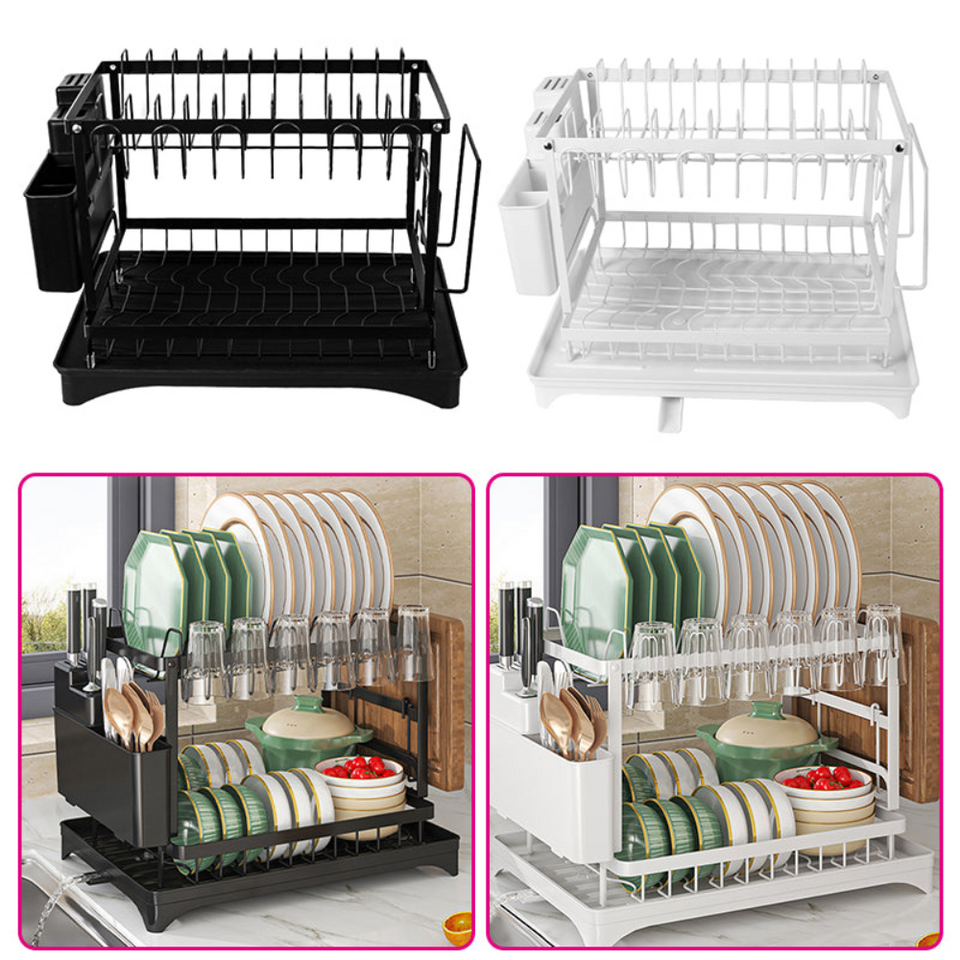 2 Tier Dish Drainer Rack – Rust Resistant Metal with Customisable Storage