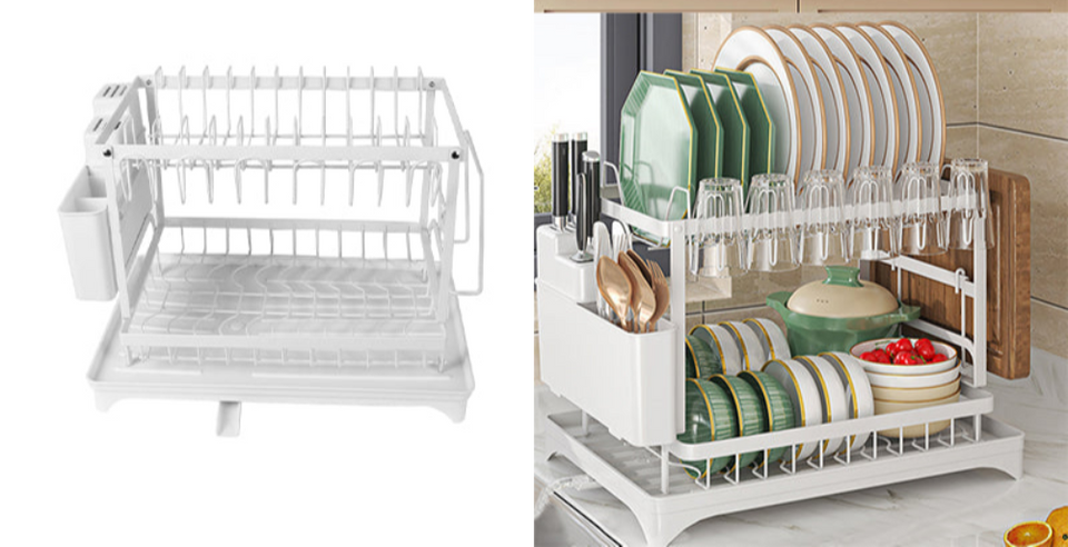2 Tier Dish Drainer Rack – Rust Resistant Metal with Customisable Storage