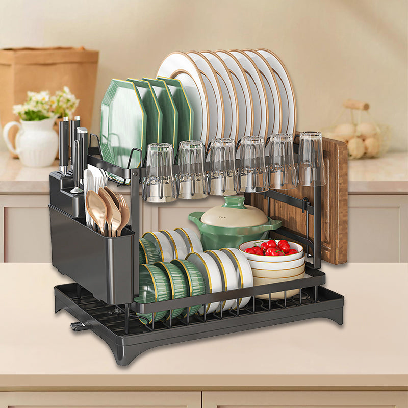 2 Tier Dish Drainer Rack – Rust Resistant Metal with Customisable Storage