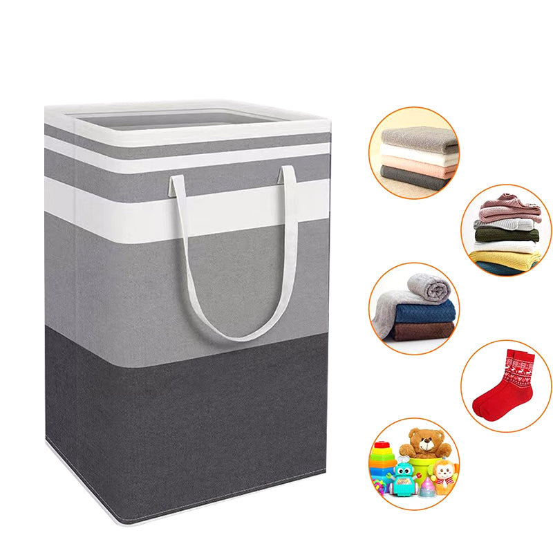 Two grey and black folding laundry baskets with handles, 75L capacity, versatile hampers from Lavish Kitchen Isle.