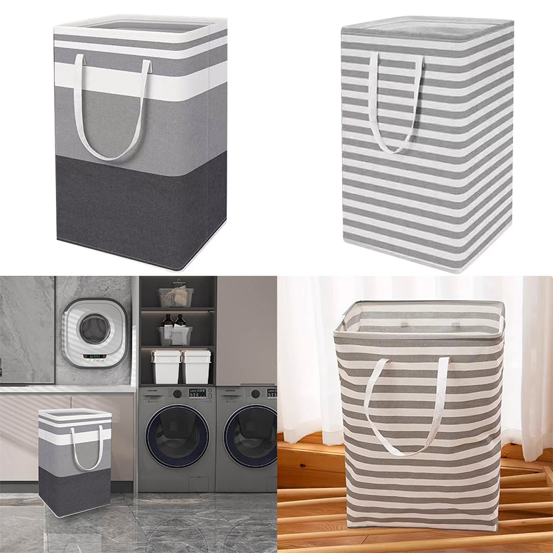 Set of 2 grey and black folding laundry hampers with handles, 75L capacity, lightweight and easy to carry by Lavish Kitchen Isle