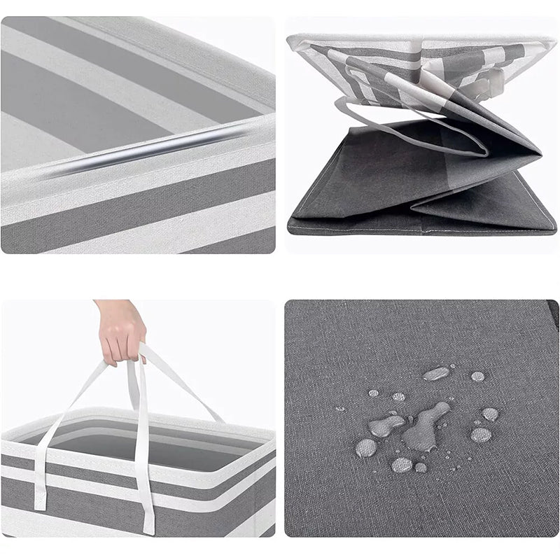 Set of two grey and black folding laundry hampers with handles, 75L capacity, ideal for organizing laundry in a modern home.
