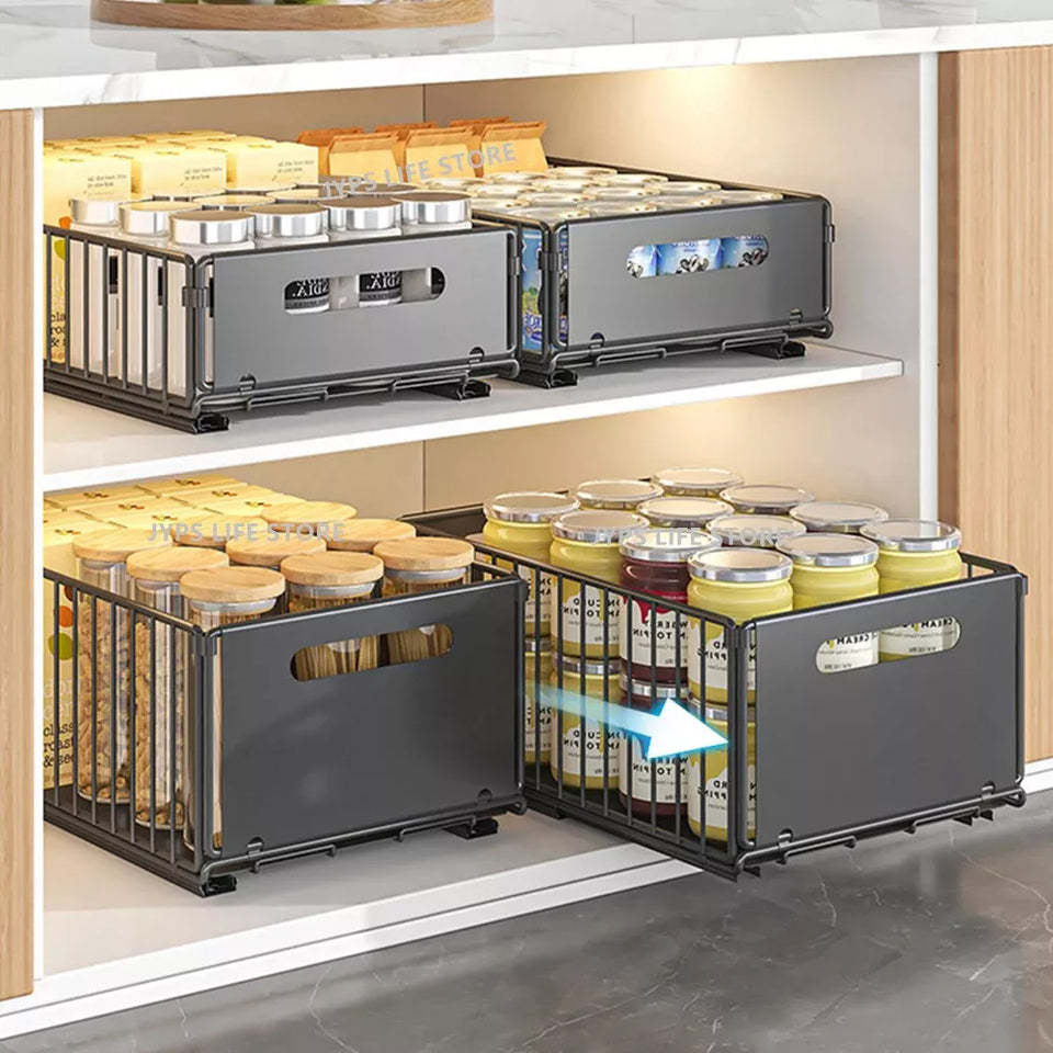2 Pack Storage Drawers – Smooth Sliding Cabinet Organisers in Carbon Steel