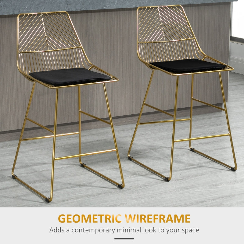 Set of 2 Bar stools Modern Counter Height Wire Metal - Gold