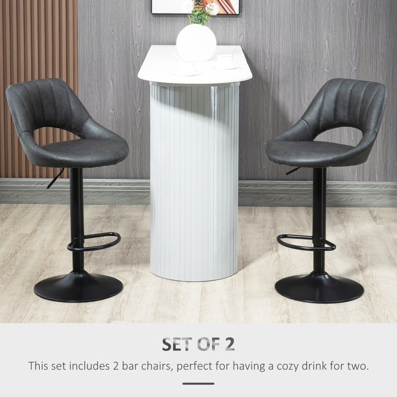 Set of 2 Adjustable Swivel Height Gas Lift PU Leather Bar Stool Chairs with Footrest