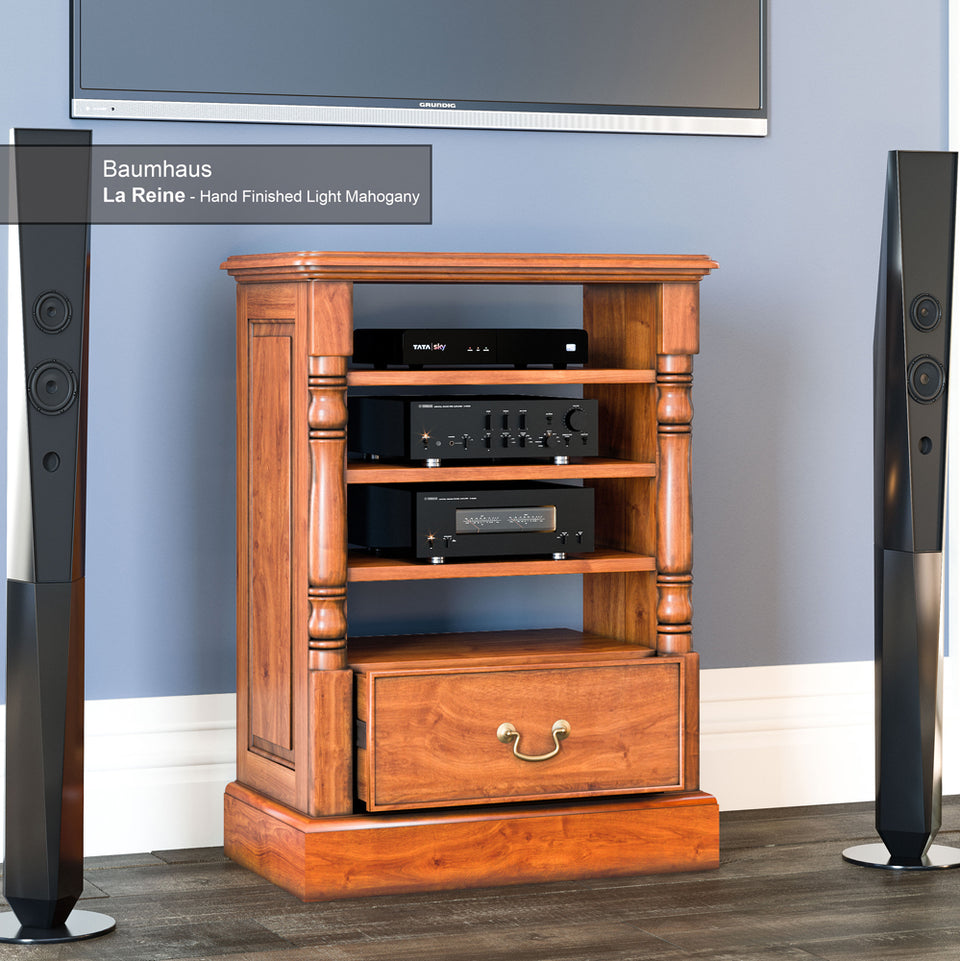 La Reine Mahogany Media Cabinet with Shelves and Drawer – 86 cm height