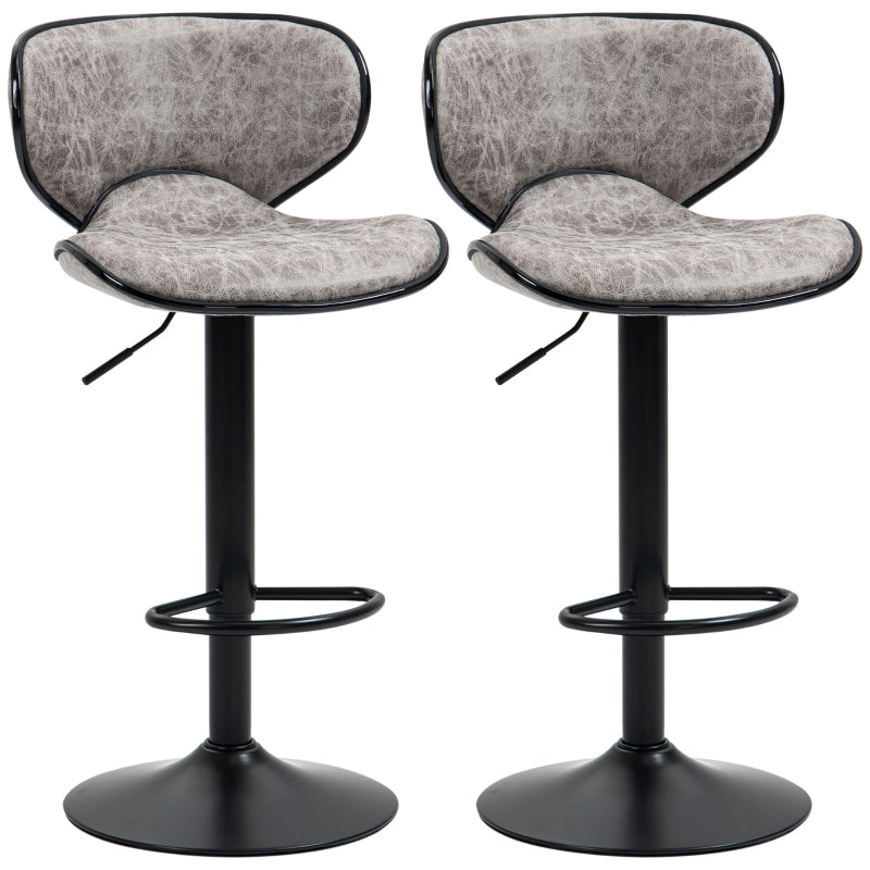 Set of 2 Adjustable PU Leather Bar StoolsHome Bar, Kitchen, Café Counter Stools Armless with Footrest Bar Stools  Swivel Seat