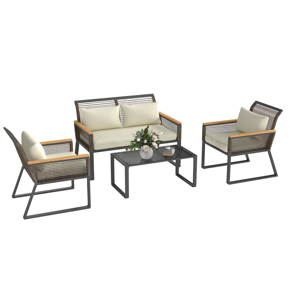 4-Piece Wicker Rope Garden Furniture Set – Grey