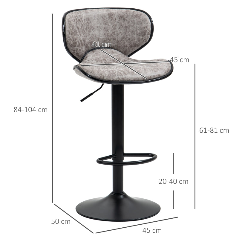 Set of 2 Adjustable PU Leather Bar StoolsHome Bar, Kitchen, Café Counter Stools Armless with Footrest Bar Stools  Swivel Seat