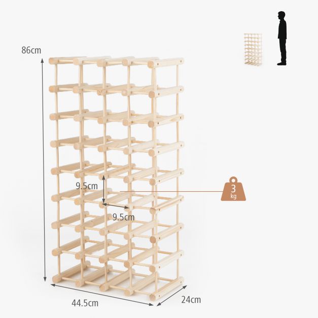 Freestanding Wooden Wine Rack for Up to 36 Bottles