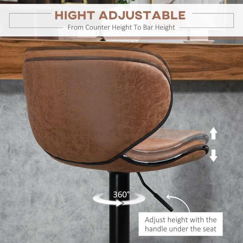Set of 2 Adjustable PU Leather Bar StoolsHome Bar, Kitchen, Café Counter Stools Armless with Footrest Bar Stools  Swivel Seat