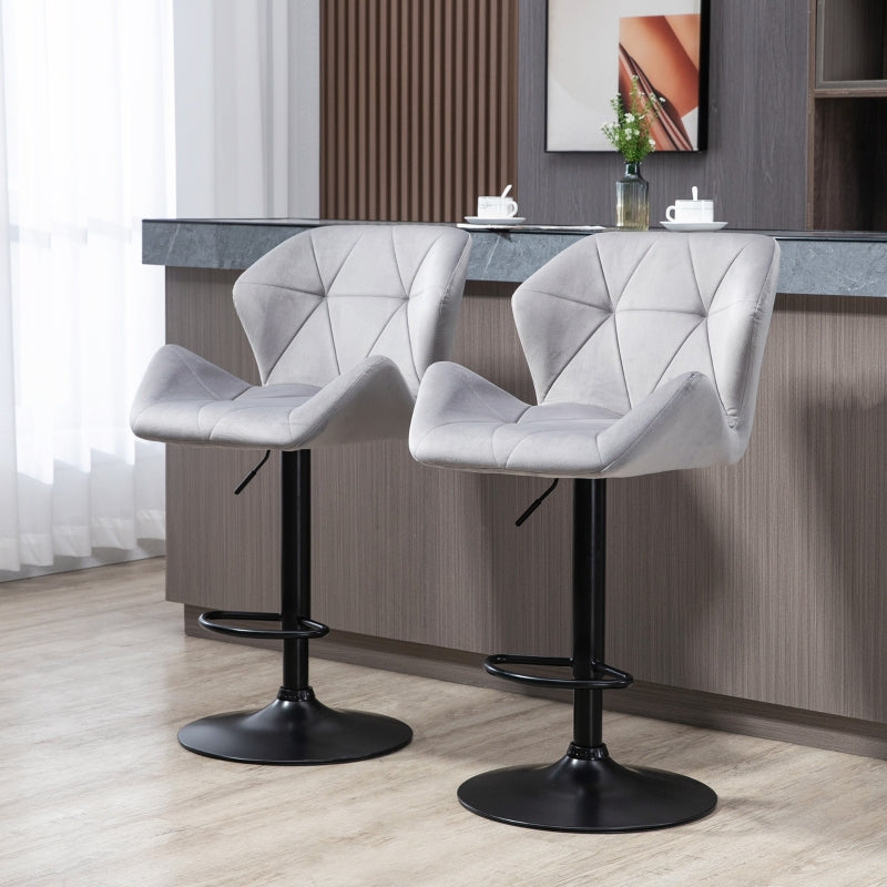 Set of 2 Adjustable Velvet Bar Stools Stylish Breakfast Stools for Kitchen, Home Bar, and Café with Footrest