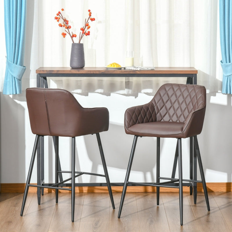 Set of 2 Bar stools With Backs Retro PU Leather Stylish Dining Seating Home- Brown