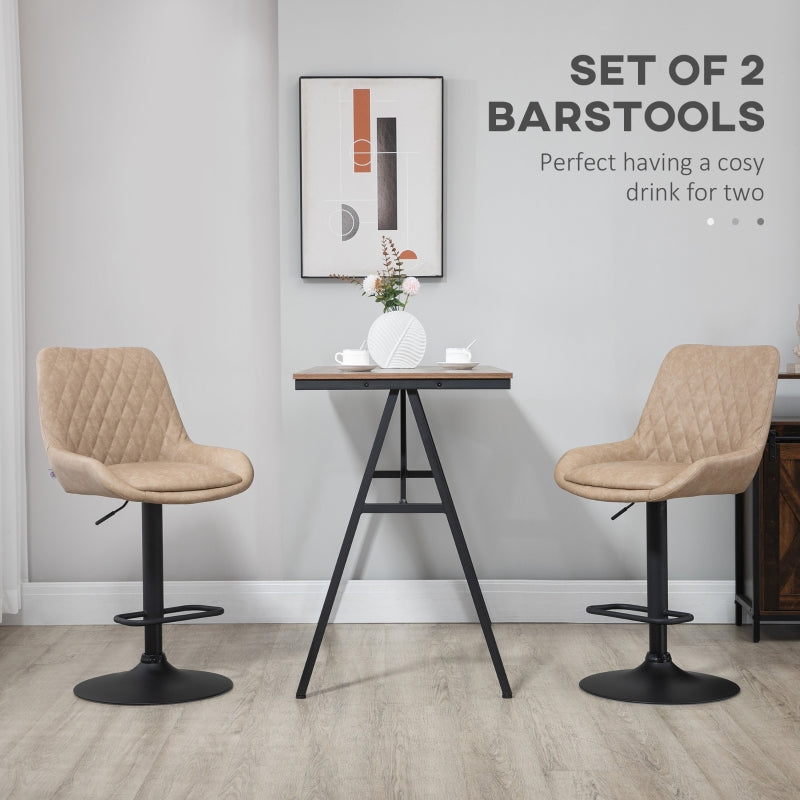 Set of 2 Upholstered Retro Bar Stools with Adjustable Swivel and Back