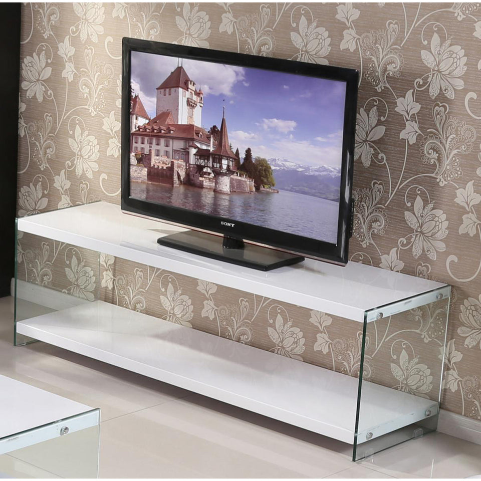Marco White High Gloss & Glass TV Unit – Luxury Modern Entertainment Stand with Storage - Lavish Kitchen Isle