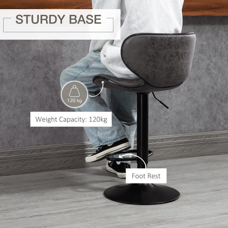 Set of 2 Adjustable PU Leather Bar StoolsHome Bar, Kitchen, Café Counter Stools Armless with Footrest Bar Stools  Swivel Seat