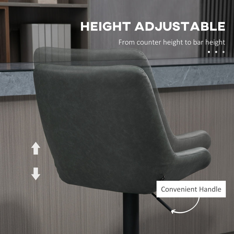 Set of 2 Upholstered Retro Bar Stools with Adjustable Swivel and Back