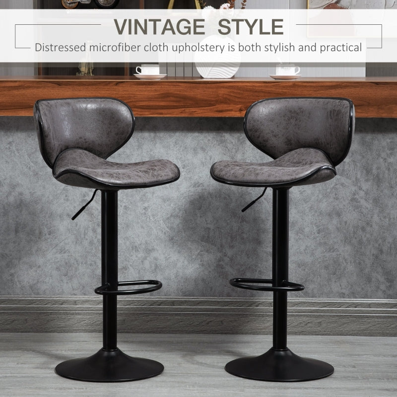 Set of 2 Adjustable PU Leather Bar StoolsHome Bar, Kitchen, Café Counter Stools Armless with Footrest Bar Stools  Swivel Seat