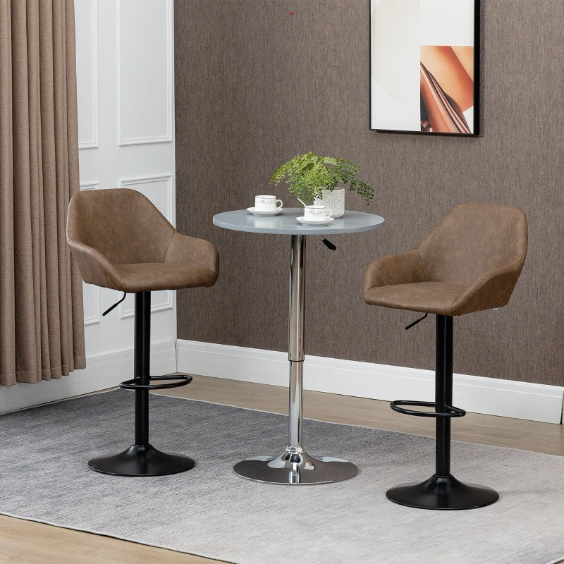 Set of 2 Adjustable Bar Stools – PU Leather, Swivel & Gas Lift Design