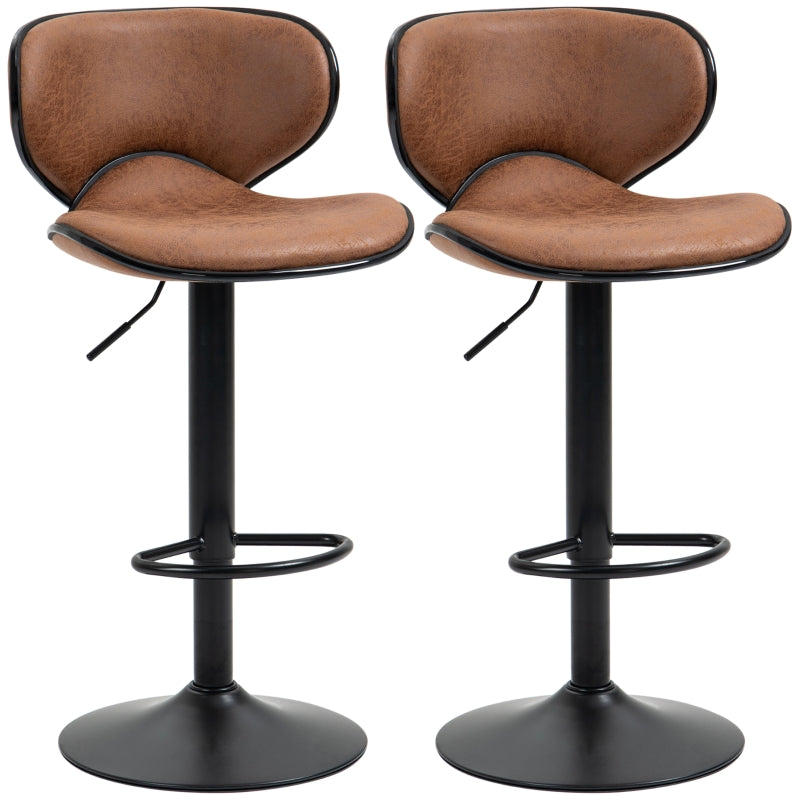 Set of 2 Adjustable PU Leather Bar StoolsHome Bar, Kitchen, Café Counter Stools Armless with Footrest Bar Stools  Swivel Seat