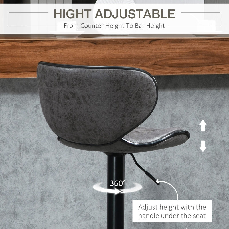 Set of 2 Adjustable PU Leather Bar StoolsHome Bar, Kitchen, Café Counter Stools Armless with Footrest Bar Stools  Swivel Seat
