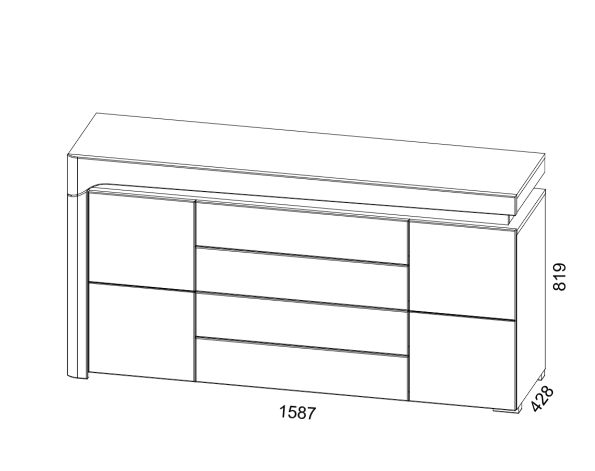 AlpenGlow Grey And White Gloss 2 Door and 4 Drawer Sideboard With Lights - Lavish Kitchen Isle