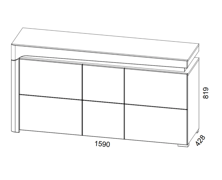 AlpenGlow Large Modern Grey and White 3 Door Sideboard With Lights
