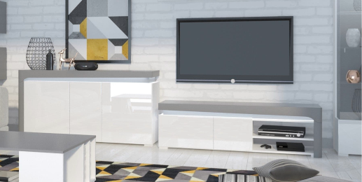 AlpenGlow Large Modern Grey and White 3 Door Sideboard With Lights