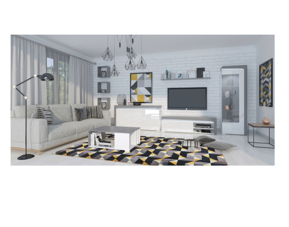 AlpenGlow Large Modern Grey and White 3 Door Sideboard With Lights