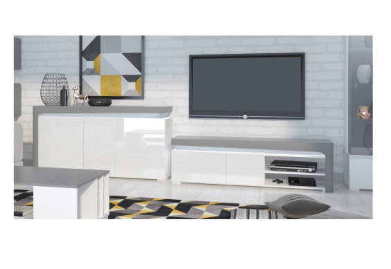 AlpenGlow Large Modern Grey and White 3 Door Sideboard With Lights