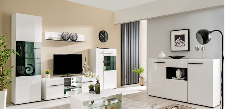 Regal Tall White Gloss and Black Display Cabinet with Glass Door
