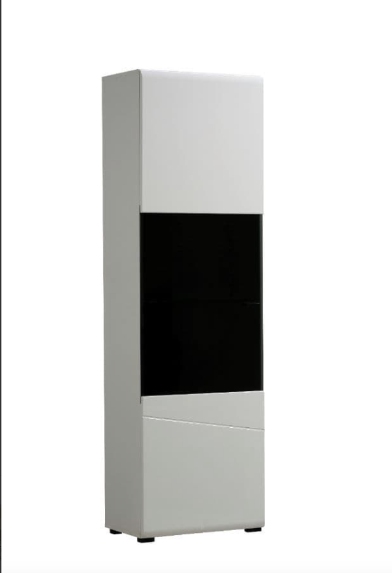 Regal Tall White Gloss and Black Display Cabinet with Glass Door
